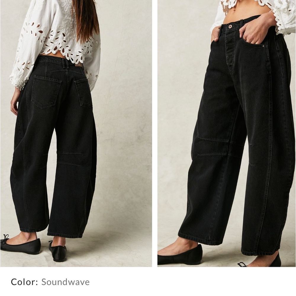 EUC We the Free Good luck mid rise barrel jeans in soundwave black